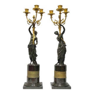 Pair 19th Century French Neoclassical Gilt Bronze and Marble Candelabra For Sale