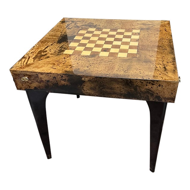 1970s Aldo Tura Brown and Cream Goatskin Game Table For Sale