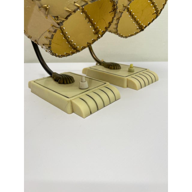 Cream Art Deco Bedside Table Lamps in Bakelite and Celluloid, 1930s, Set of 2 For Sale - Image 8 of 10