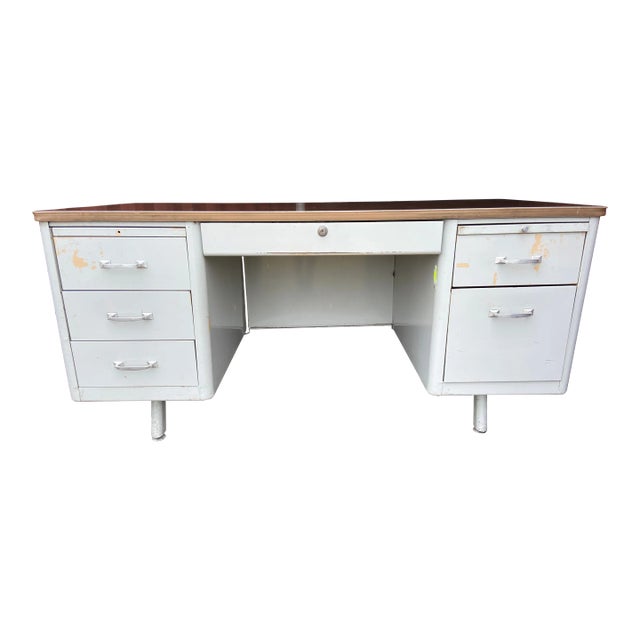 1970s Vintage Mid Century Modern Metal Tanker Desk For Sale
