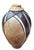 Striking vintage studio pottery vase featuring a hand-crafted geometric design accented by a richly iridescent raku-fired...