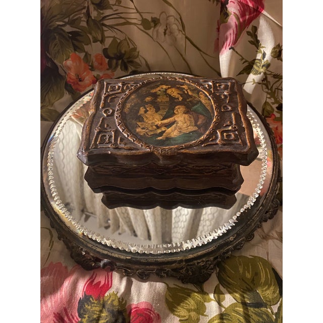 Vintage Italian Hand-Painted Wooden Box With Ornate Trim. For Sale - Image 4 of 11