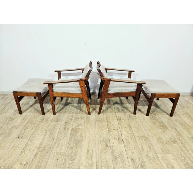 Wood Lounge Chairs, Ottomans and Coffee Table by Heinz Heger for PGH Erzgebirgisches Kunsthandwerk, 1960s, Set of 5 For Sale - Image 7 of 18
