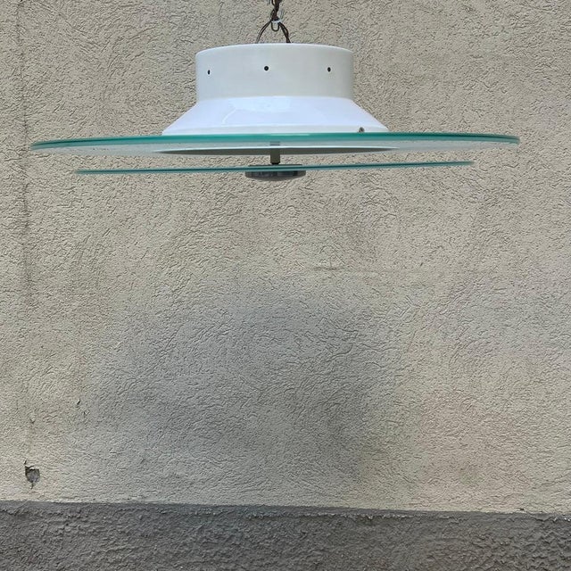 Art Deco Ceiling Lamp in Double Satin Glass Disk, Italy, 1980s For Sale - Image 3 of 9