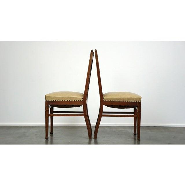 Antique Art Nouveau Style Dining Chairs with Light Skai Leather Upholstery, Set of 4 For Sale - Image 5 of 14