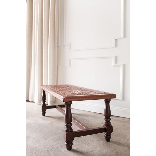 1970s Midcentury Peruvian Hand Tooled Leather Coffee Table /Bench For Sale In Minneapolis - Image 6 of 14