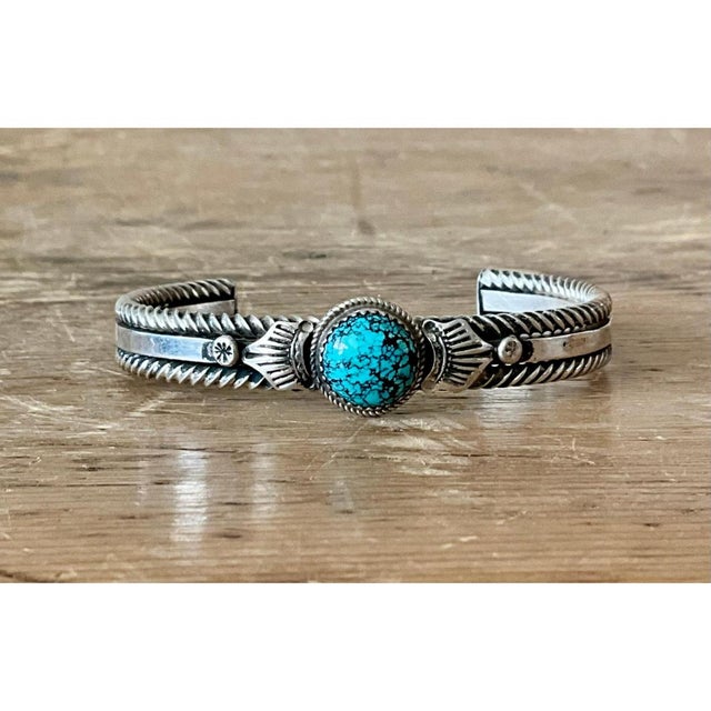 Mid 20th Century Vintage Navajo Turquoise Sterling Silver Cuff For Sale - Image 5 of 12