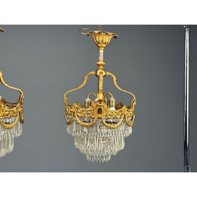 French Louis Xvi, Chandeliers, Dore Bronze, Crystal, France, 19th Century For Sale - Image 4 of 17