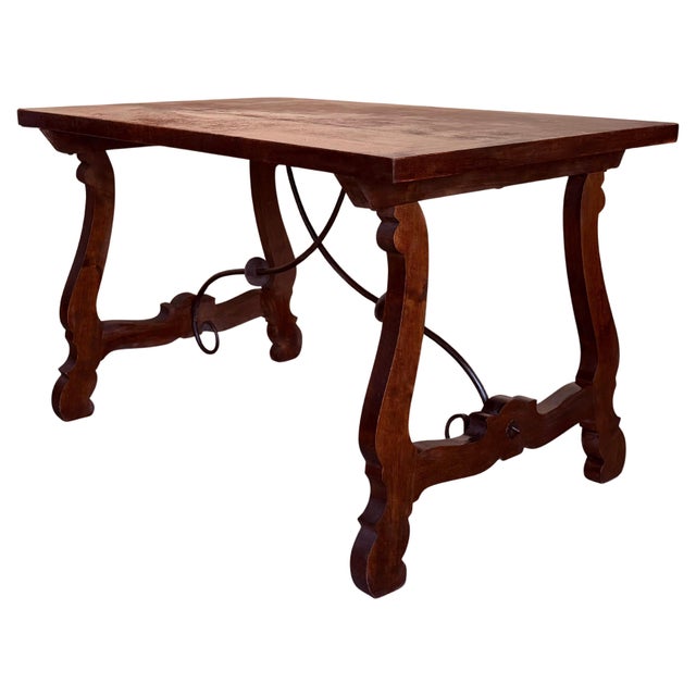20th Dining or Console Table of Walnut with Lyre Legs and Heavy Top, Spain For Sale - Image 15 of 18