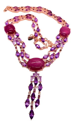 Bochic “Capri” Vintage Art Deco Ruby & Amethyst Necklace Set in 18K & Silver