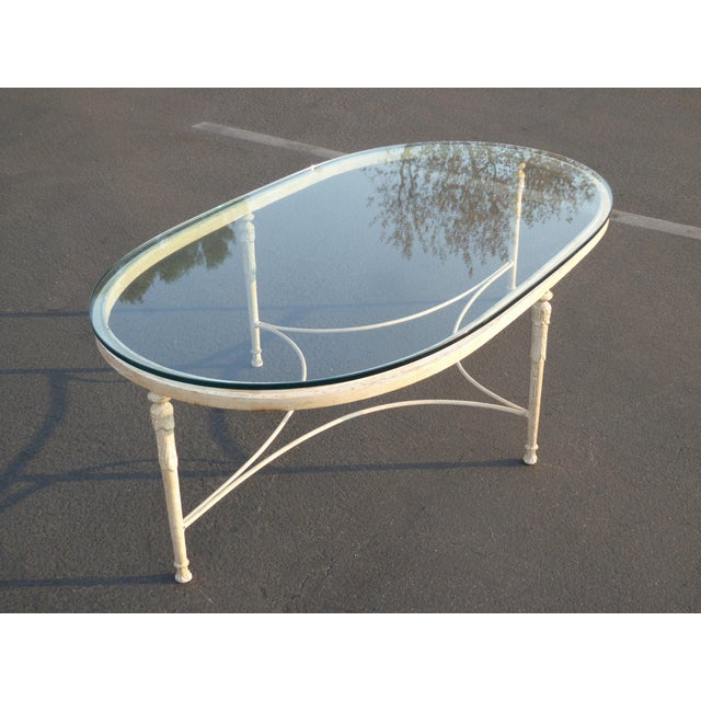 Vintage French Country Style Oval Off-White Iron Glass Top ...