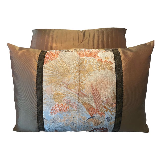 Vintage Japanese Obi Silk Decorative Pillows, Pair, 26" X 18" For Sale In New York - Image 6 of 9