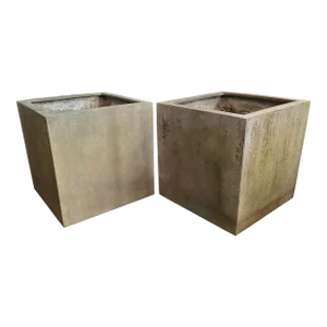 Extra-Large Fiberglass Planters With Patina - Set of 2