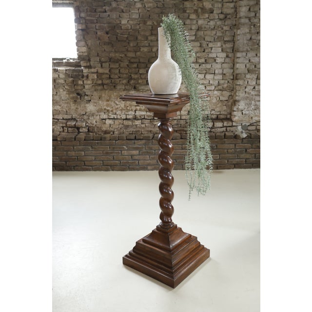 Antique Oak Barley Twist Pedestal / Plant Stand - 109 Cm Height, 1920 For Sale - Image 12 of 13