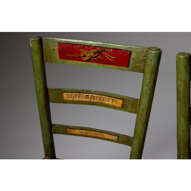 Wood 19th Century Italian Theatre Chairs in Wood and Painted with Musical Motifs, Italy, Set of 4 For Sale - Image 7 of 8