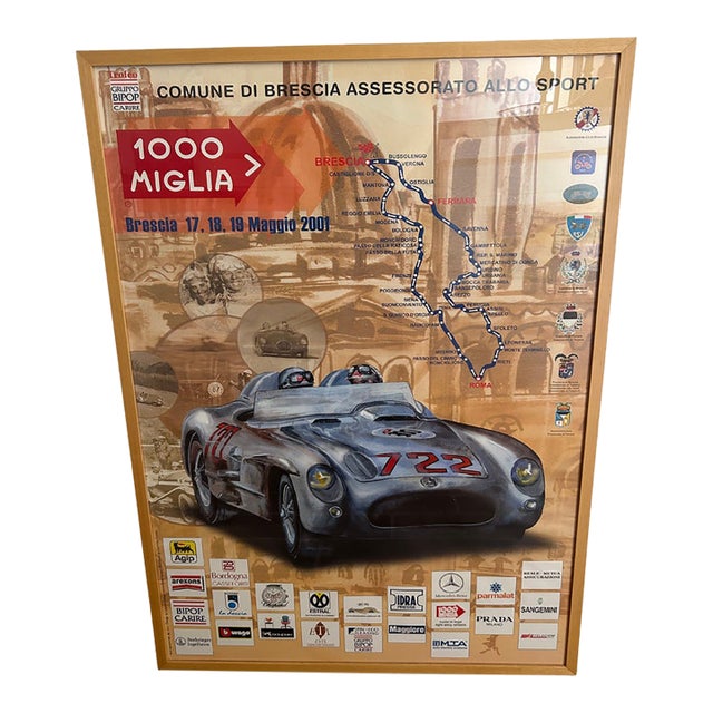 Official 2001 1000 Miglia Commemorative Race Poster, Framed For Sale