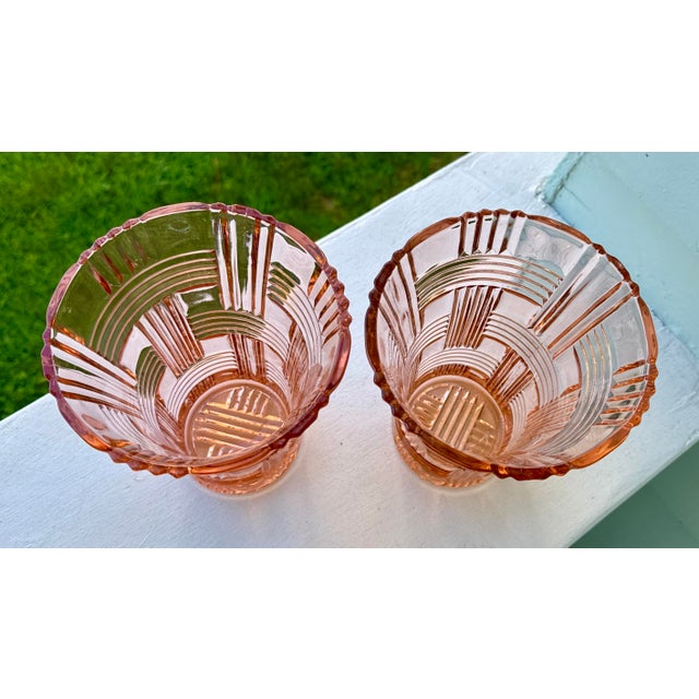 Art Deco Vintage Pair of Pink Anchor Hocking Glass Vases - 1940s For Sale - Image 3 of 7