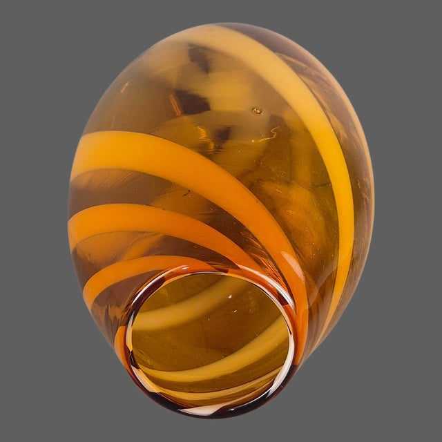 Amber Mid-Century Modern Hand-Blown Cased Glass Warm Amber White Ribbon 14.5'' Vase For Sale - Image 8 of 10