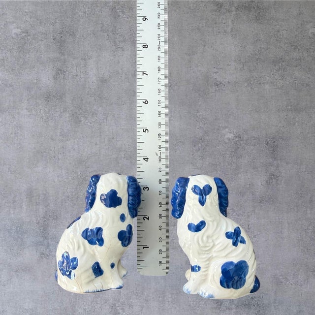 Ceramic Vintage Blue White Staffordshire Spaniel Dog Salt Pepper Shakers Ceramic Pair⁠ For Sale - Image 7 of 8