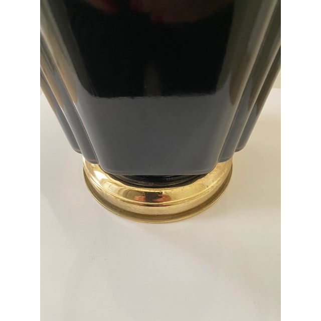 1980s Vintage Art Deco Nouveau Black Table Lamp With Fringe Shade For Sale - Image 5 of 8