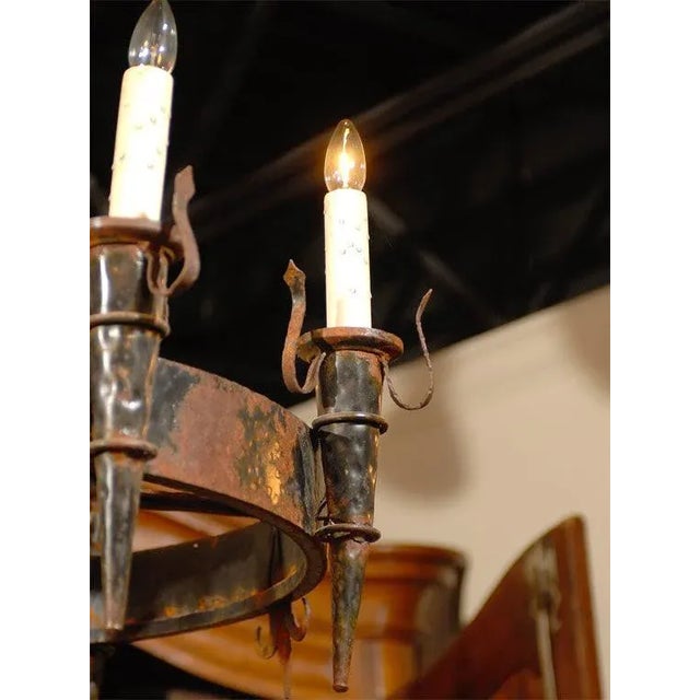 19th Century French Black Iron Chandelier With Fleur De Lis Design For Sale - Image 4 of 9
