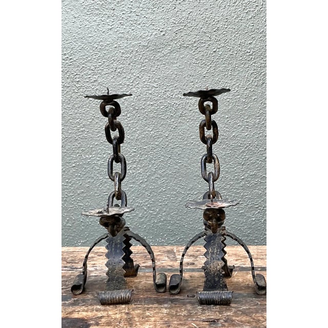 Vintage Wrought Iron Chain Candle Holders For Sale In West Palm - Image 6 of 12