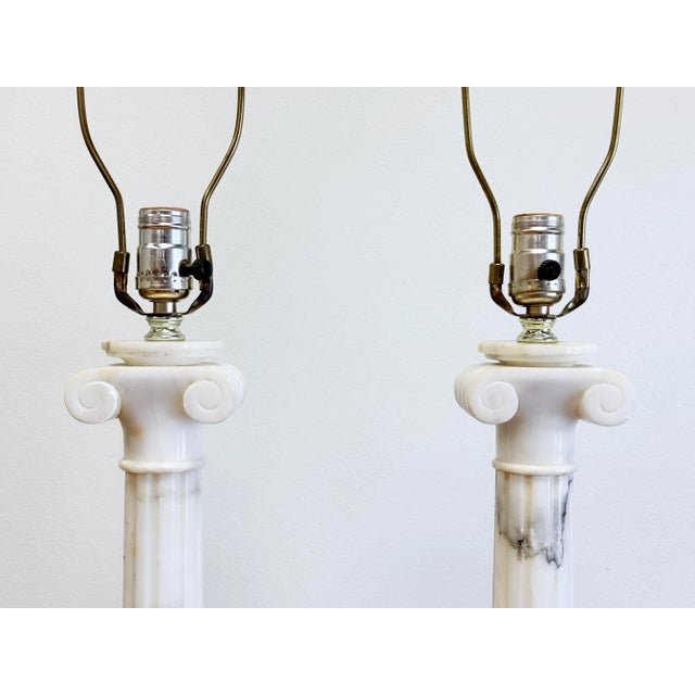 Early 20th Century Vintage Neo-Classical Marble Column Table Lamp Pair For Sale - Image 5 of 14