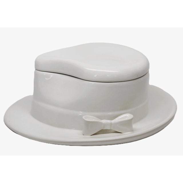 1960s 1960s Raymor Mancer Pottery Italy Ceramic Fedora Hat Covered Tureen Box Jar For Sale - Image 5 of 8