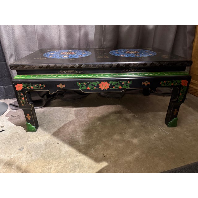 Wood Vintage Chinese Cloisonne Inset Ebonized Low Cocktail / Coffee Table For Sale - Image 7 of 7