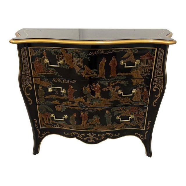 1980s Drexel Heritage Chinoiserie Decorated & Gilt Commode For Sale - Image 13 of 13