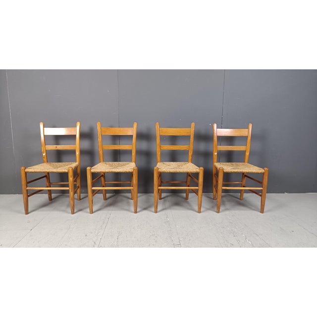 Mid-Century Oak and Wicker Dining Chairs, 1970s, Set of 4 For Sale - Image 9 of 12