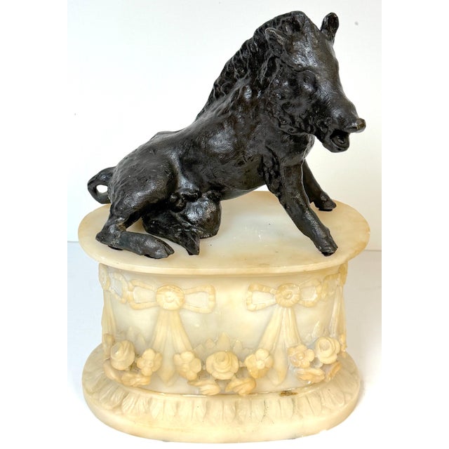 Grand Tour Bronze Reduction Il Porcellino “Borghese Boar” Carved Alabaster Base For Sale - Image 14 of 18