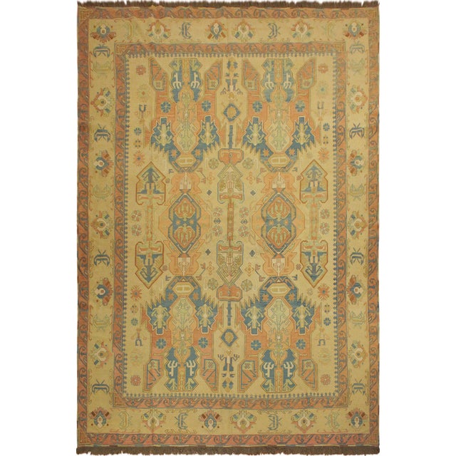 1980s Tribal Soumakh Lt. Tan/Orange Wool Rug - 10'5 X 12'3 For Sale - Image 12 of 12