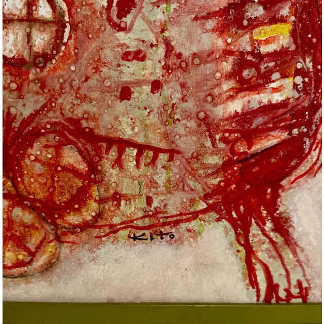 1960s Akira Kito, 1963 French Japanese Art Brut Abstract Oil Painting Akira Kito Diable et Rouge, 1963 For Sale - Image 5 of 12