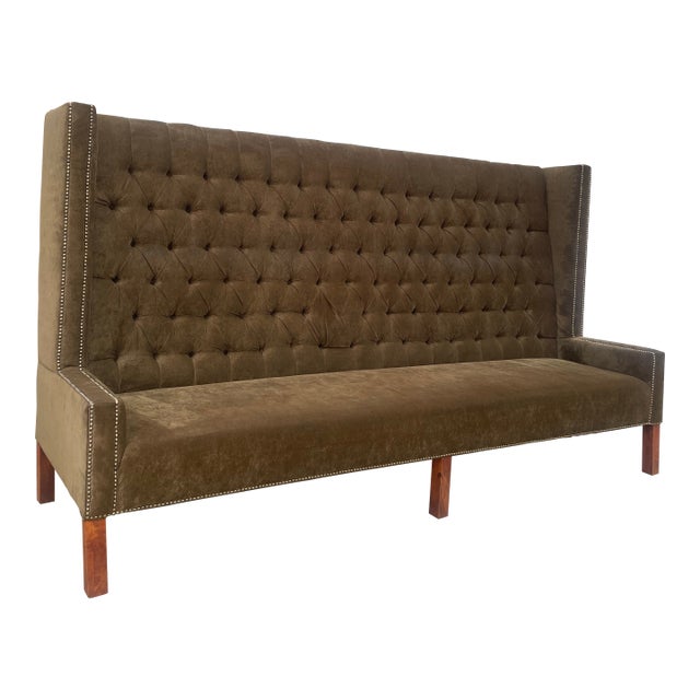 19th Century Ex-Bellagio Las Vegas 9ft Tufted Velvet High-Back Sofa Settee | Dramatic Luxury Statement Piece For Sale