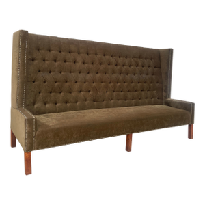 19th Century Ex-Bellagio Las Vegas 9ft Tufted Velvet High-Back Sofa Settee | Dramatic Luxury Statement Piece