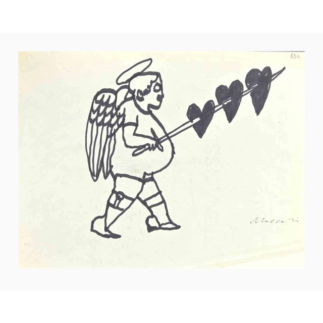 Angel of Hearts is a Watercolor Drawing realized by Mino Maccari (1924-1989) in the 1960s. Hand-signed on the lower. Good...