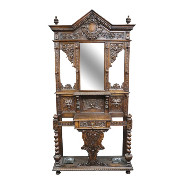 19th C. Oak Victorian Hall Rack For Sale