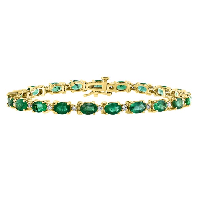 8 Carat Emerald and Diamond Tennis Bracelet 14 Karat Yellow Gold For Sale - Image 13 of 18
