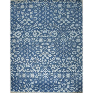 8x10 Blue Traditional Floral Oushak Hand Knotted Wool Carpet Rug For Sale