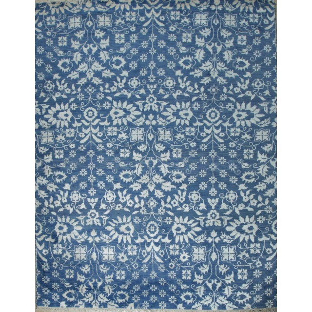 8x10 Blue Traditional Floral Oushak Hand Knotted Wool Carpet Rug For Sale