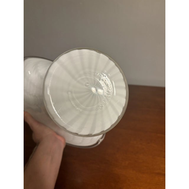 1980s 1980s Large Murano Lily Vase in White and Clear, Unmarked For Sale - Image 5 of 7