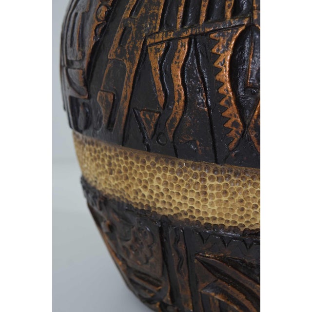 Brown 1970s Mid Century Modern Brutalist Style Bulbous Ceramic Table Lamps in Bronze - a Pair For Sale - Image 8 of 9