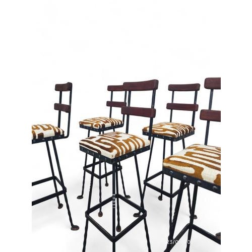 Vintage Brutalist Barstools, 1970s, Set of 6 For Sale - Image 4 of 8