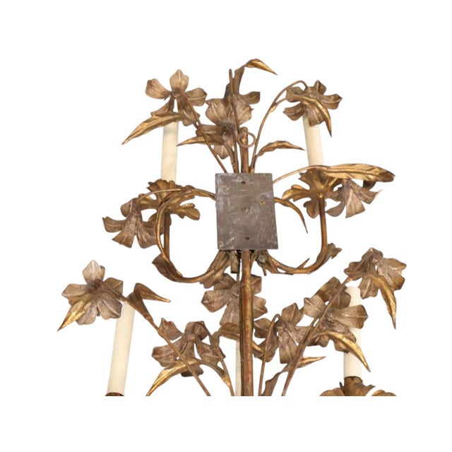 Metal Vintage French Tole and Brass Floral Sconces For Sale - Image 7 of 9