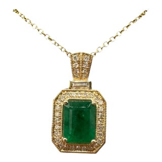 Designer Effy Emerald Diamond Pendant Necklace 14kt Gold 1.42ct NWT For Sale