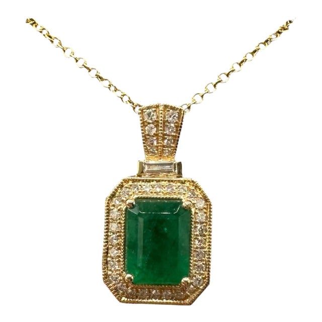 Designer Effy Emerald Diamond Pendant Necklace 14kt Gold 1.42ct NWT For Sale