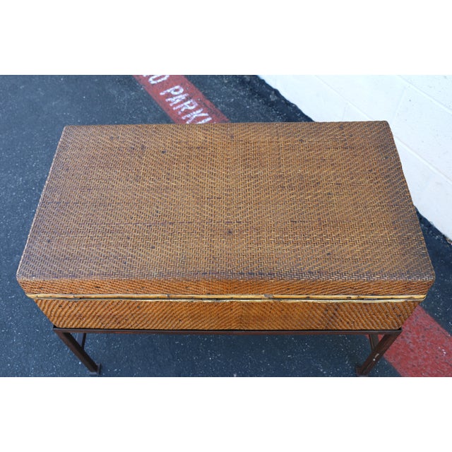 19th Century Woven Rattan & Bamboo Trunk on Metal Stand For Sale - Image 14 of 18