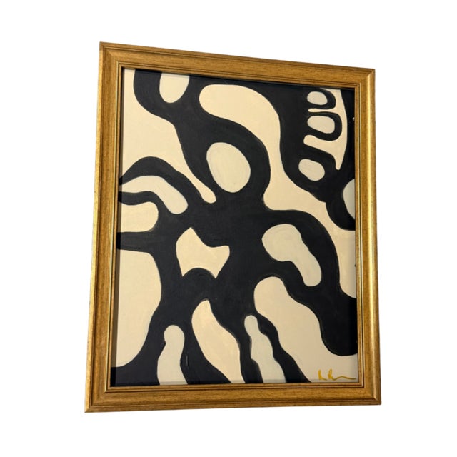 Bryan Boomershine, original abstract Mid-Century Inspired Painting in gold frame .This painting will a dramatic...
