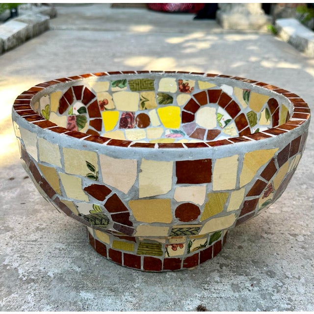 Brick Red Vintage Mosaic Cement and Tile Pedestal Bowl For Sale - Image 8 of 8